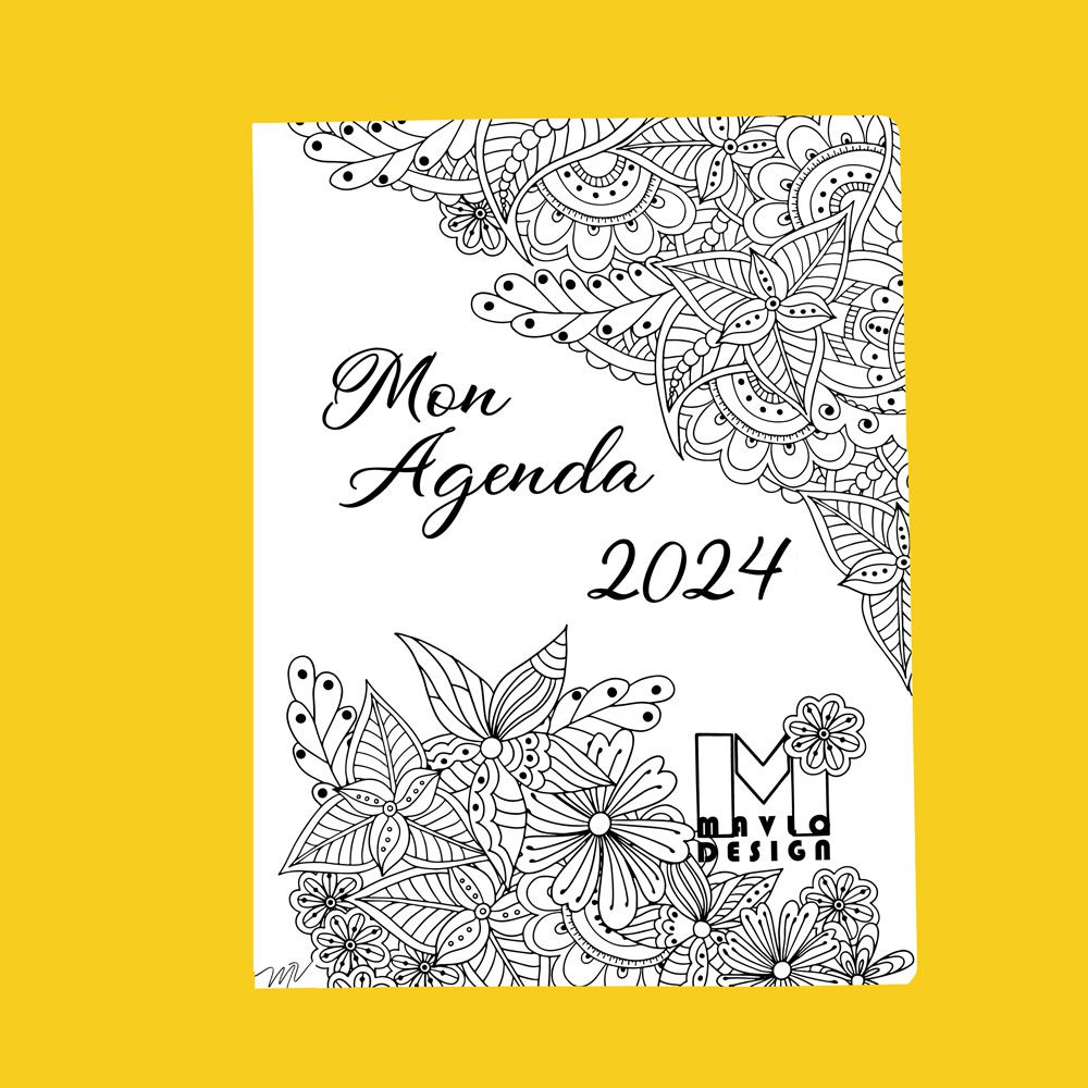 Agenda à colorier Mavlo Design 2024 (Format 8.5x11) non-relié et  non-perforé